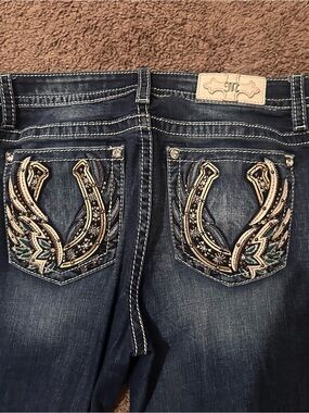 Miss Me Dark Blue Boot Cut Jeans with Embroidered Pockets